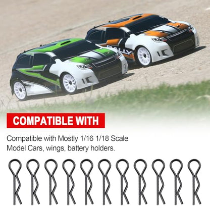 HobbyPark Small 1/16 1/18 Body Clips Bent Springy R Pins Black RC Car Shell Replacement Parts (50-Pack)