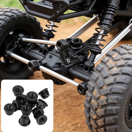 RC Nuts, 12PCS Non Slip Tire 4mm Lock Nut Compatible with SCX10 1/10 RC Model Car(Black) - color: Black