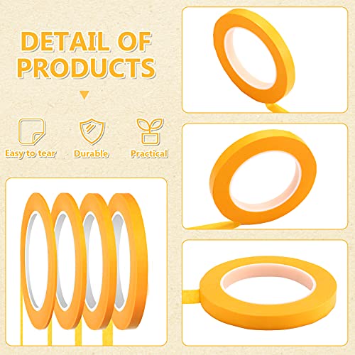 Epakh 4 Pack Masking Tape Pinstripe 1/16 1/8 1/4 1/2 Inch,Yellow,52 Yd | For Automotive Painting Models Crafts, Precise Pinstriping Lines, Multi-surface DIY Labeling, Flexible Backing, Clean Peel - color: Yellow, size: 52 yd