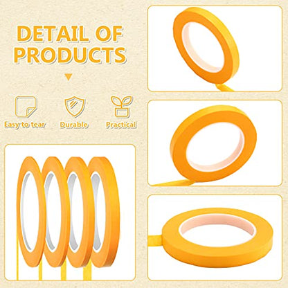 Epakh 4 Pack Masking Tape Pinstripe 1/16 1/8 1/4 1/2 Inch,Yellow,52 Yd | For Automotive Painting Models Crafts, Precise Pinstriping Lines, Multi-surface DIY Labeling, Flexible Backing, Clean Peel - color: Yellow, size: 52 yd