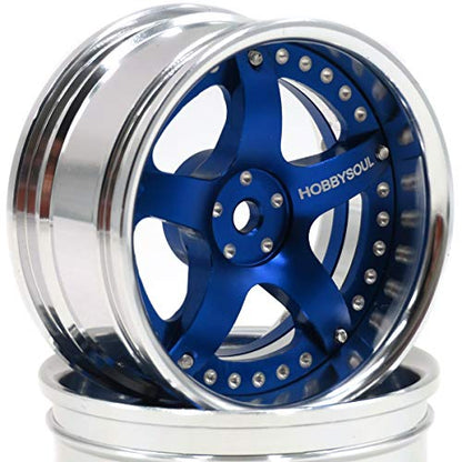 2pcs RC 1/10 Aluminum Wheel Rims Hex 12mm Adjustable Offset Silver & Blue Color Fit 1:10 RC On Road Drift Touring Car Tires - color: Silver & Blue