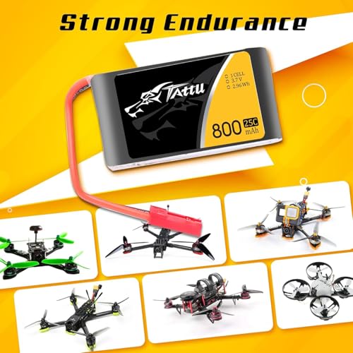 TATTU 3.7V 800mAh 25C 1S LiPo Battery Pack with JST Plug for F181 MJX X400 X400W X800 Holy Stone X200 X300C X500 Sky Viper S670 V950str V950hd HS110 HS200 Syma X56W HS200W RC Quadcopter(6 Pcs)