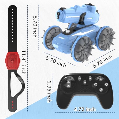 3-in-1 Remote Control Car RC Boat & Water Gun Amphibious rc car Toy with Gesture Control Wristband, Self-Loading Water Squirt Gun for Pool Lake Beach, Water Toys Summer Kids rc Cars for Ages 6-12 - color: Amphibious Rc Car-blue