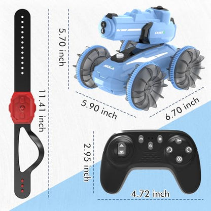 3-in-1 Remote Control Car RC Boat & Water Gun Amphibious rc car Toy with Gesture Control Wristband, Self-Loading Water Squirt Gun for Pool Lake Beach, Water Toys Summer Kids rc Cars for Ages 6-12 - color: Amphibious Rc Car-blue