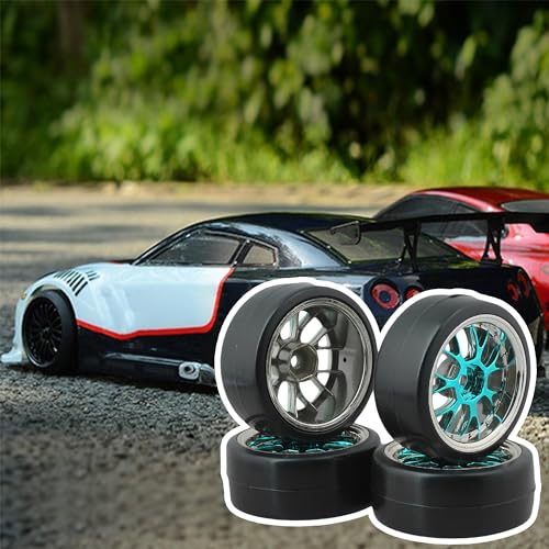 Blue Plastic Y Shape Hub Wheel Rim with Smooth Tires for RC 1:10 On-Road Racing Car & Drift Car Pack of 4