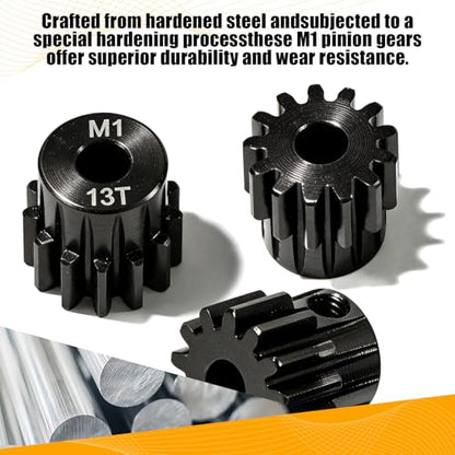 M1 Gear 13T 5mm Bore 3-Pack – High-Precision Hardened Steel Motor Pinion Gear for 1/8 1/10 RC Crawler, Monster Truck, Short Course Truck & Boat (Compatible with Traxxas Axial, FMS, HSP Redcat Losi) - style: M1 3Pcs 13T