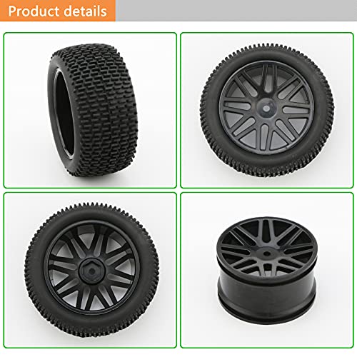 RC Tires & Wheels Set, Black, 4PCS, 1/10 Scale, 12mm Hex | Compatible with Traxxas Rustler Stampede Slash Bandit, Off-Road Buggy Tires, Foam Inserts - color: Black