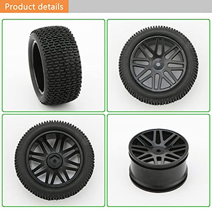 RC Tires & Wheels Set, Black, 4PCS, 1/10 Scale, 12mm Hex | Compatible with Traxxas Rustler Stampede Slash Bandit, Off-Road Buggy Tires, Foam Inserts - color: Black