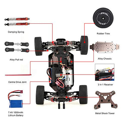 GoolRC WLtoys 144001 RC Car, 4WD 2.4GHz 60km/h High Speed Remote Control Car Off-Road RC Trucks, 1:14 Scale RC Buggy with RTR Aluminum Alloy Chassis 550 Motor Gifts for Adults - color: Green