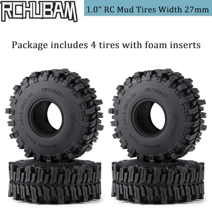 RCHUBAM 4Pcs 1.0" Rubber Tires for 1/18 TRX4M & Redcat Ascent-18 | 1.0" Tire,OD 64mm, W 27mm, ID 24mm