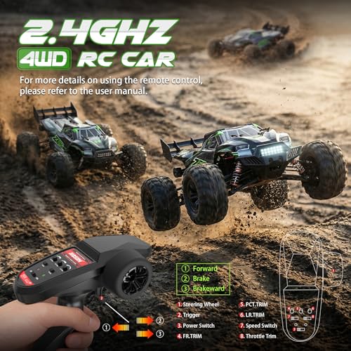 Hosim 1/10 Brushless RC Cars for Adults & Boys 60+ KPH, Fast RC Truck | 4x4 Off-Road All-Terrain Big Remote Control Car, Oil-filled Shock & Metal Drivetrain, Hobby RC Cars Toy Gift