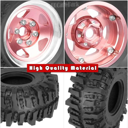4PCS RC 1.9 in Wheel Tires for 1/10 TRX4 TRX6 SCX10 SCX10 II 90046 SCX10 III AXI03007 Gen7/8 D90 VS4-10 RC Crawler Car,BRCatWPark Alloy 1.9 Beadlock Wheel and Rubber Tires w/Sponge,Pink - color: Pink - (Tires)