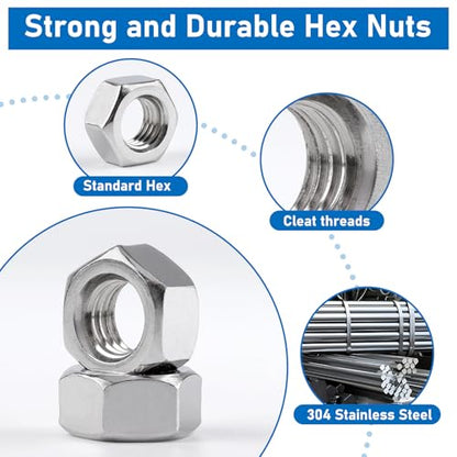 Hex Nuts, 200 Pack M3 304 (A2-70) Stainless Steel Hardware Nuts,Standard Inch Coarse Thread Nuts - color: Silver, size: M3