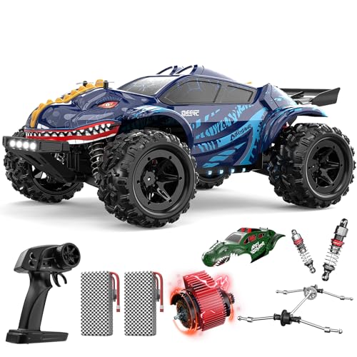 DEERC 9308E 1:16 Fast RC Cars for Boys Age 8-12 RC Monster Truck 40 KPH,All Terrain 4WD High Speed Dinosaur Truck 2 Car Shell,2.4Ghz Off-Road Remote Control Cars with 2 Batteries, Toy Gift for Kids