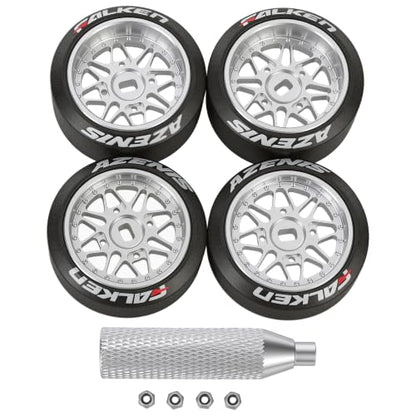 4 Pcs 25mm Star Shaped Rc Drift Wheels & Logo Drift Tires for 1/24 1/28 Wltoys, [2N+2W] Aluminum Alloy Rims with Rc Drift Car Tires for 1/24 1/28 Mini-Q HGD1 Wltoys K969 K989 k929(Silver) - color: Silver