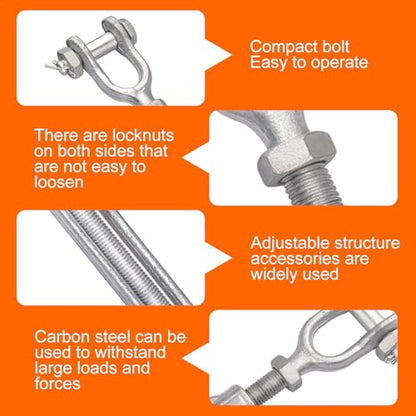 Forged Galvanized Steel Turnbuckle 7/8 x 12 Inch Jaw and Jaw Turnbuckles for Cable Rail Rigging Rope Chain 7,200 lbs Working Load Limit, 1PCS(7/8" X 12") - size: 7/8" X 12"