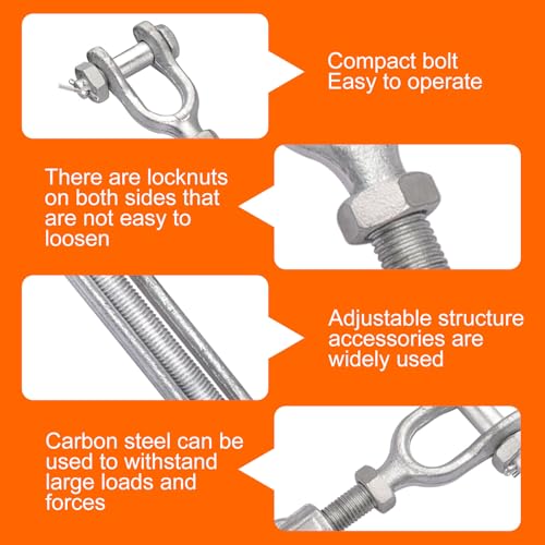 Forged Galvanized Steel Turnbuckle 7/8 x 12 Inch Jaw and Jaw Turnbuckles for Cable Rail Rigging Rope Chain 7,200 lbs Working Load Limit, 1PCS(7/8" X 12") - size: 7/8" X 12"