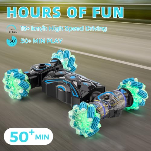 Gesture Sensing RC Stunt Car, Remote Control Car Toys for Boys 6-8-12, 360° Rotating 4WD Twist Cars with Light Music & Spray, Birthday Xmas Gifts for Kids Age 6 7 8 9 10 11 12, 2.4Ghz Hand Controlled