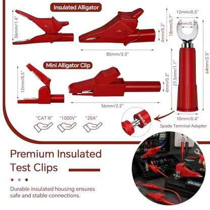 24Pcs Multimeter Test Leads Kit,CAT III 1000V 10A Soft Silicone Test Probes, Alligator Clips,Test Hooks & Piercing Probes.Universal Tools for Automotive, Industrial & Household Circuit Testing