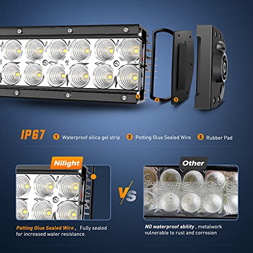 Nilight LED Light Bar 32Inch 180W Spot Flood Combo Led Off Road Lights 12V 5Pin Rocker Switch LED Light Bar Wiring Harness Kit, 2 Years Warranty (ZH079), Clear,White - size: 32Inch 180W Light Bar +Wiring Harness