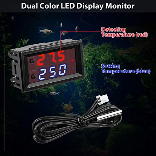 Weewooday 2 Pcs 12v Electronic Temperature Controller Programmable -50 to 110°C Heating/Cooling Thermostat Control Switch Module Ntc Waterproof Sensor Probe Dual Color LED Display Monitor