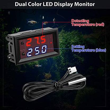 Weewooday 2 Pcs 12v Electronic Temperature Controller Programmable -50 to 110°C Heating/Cooling Thermostat Control Switch Module Ntc Waterproof Sensor Probe Dual Color LED Display Monitor