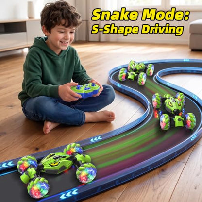 VisionX Unique 4WD High Speed RC Cars, Gesture Sensing Remote Control | Outdoor Toys for Kids Ages 6 7 8 9 10 11 12 Year Old, Double‑Sided Driving RC Drift Car, 360° Rotating Stunt Car Toys - color: Green