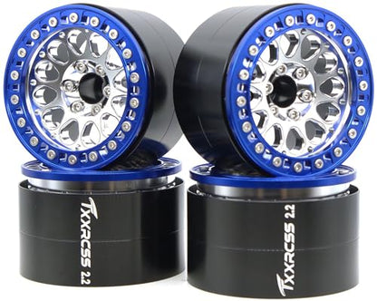 RC 2.2 Aluminum Alloy Beadlock Wheels and Tires Upgrades Accessories Rims for 1/10 SCX10 TRX4RC4WD and D90 RC Crawler Axial Remote Control Car (4pc) (Silver Blue) - color: Silver Blue