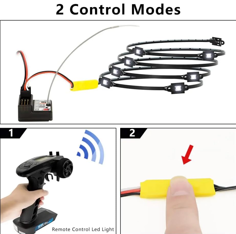 RC LED Rock Light Kit 8 Lamp Beads 8 Light Modes Chassis Light for 1/10 Bronco TRX4 1979 RC Crawler Upgrades Parts(Black)