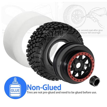 4PCS 1/8 1/7 RC Short Course Truck Tires and Wheels 17mm Hex All Terrain Off Road Tyres OD 5.31'' for 1:7 1:8 RC Buggy Truck Car HSP TRAXXAS UDR FS FSR Atom ARRMA Mojave EXB YK4072 DF7 (Red) - color: Red