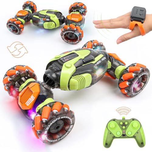 FUNiOi Gesture Sensing RC Stunt Car - Remote & Hand-Controlled Drift Toy for Kids Ages 5-7 6-8 9 10 11 12 Year Old, 4WD, Double-Sided Driving with Lights & Music - style: 4WD