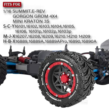 RC Truck Wheel and Tires for 1/16 SUMMIT E-REVO GORGON GROM MINI KRATON M-J-X H-B-X S-C-Y RC Car,Monster Truck Car Wheel Tires w/Plastic Wheels Rim,Soft Tire Highway Wheels (4PCS),Black and Red - color: Black-red(rc Wheels Tires)