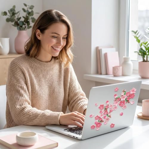 32 PCS Cherry Blossom Car Stickers, 3D Cute Cherry Blossom Car Decoration Sticker, Scratch-Proof Waterproof Car Stickers and Decals, Universal for Cars, Motorcycles, Offices Home Decor (Pink)
