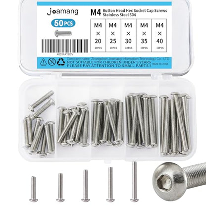 M4 x 20mm 25mm 30mm 35mm 40mm Button Head Socket Cap Screws Bolts, Stainless Steel 304, Metric Allen Hex Drive, Bright Finish, Fully Threaded, Assortment Kit 50PCS - size: Button M4x20-40 mm