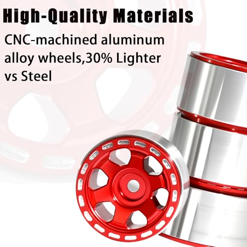 1.0 Beadlock Wheel Rim Set Aluminum Alloy RC Upgrade Part For Traxxas 1/18 TRX4M 1/24 Axial SCX24 FMS FCX24 Gladiator Bronco C10 JLU Deadbolt B17 RC Crawlers Upgrade Off-road(4Pcs/set) - color: Red