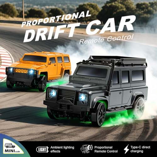 1:64 Scale Mini RC Drift Car with Gyro Full Proportional RTR 2.4Ghz Remote Control with RGB Lights (07-Black) - style: 07-Black