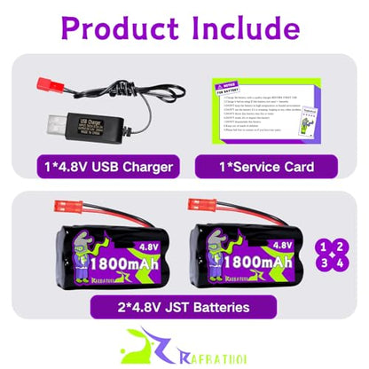 4.8V 1800mAh Ni-Cd 2+2 Square Sharp Rechargeable Battery with JST Plug(red),Fit for Toy Car Boat Plane Sharver etc. with Charger （4*AA）