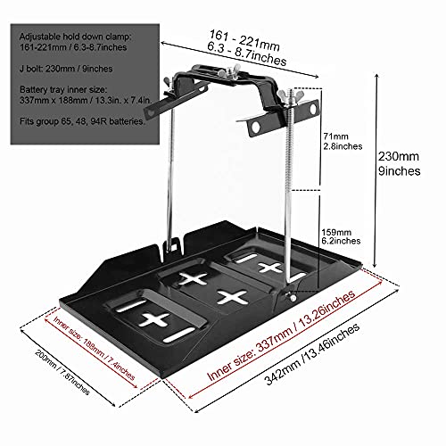 THEPRO Battery Hold Down Tray Kit, Corrosion-Resistant Steel Storage Battery Holder Adjustable Bracket Clamp for Car, Boat, Marine (9'' Bolt with 13.58'' Battery Tray) - size: 9'' Bolt with 13.5'' Battery Tray