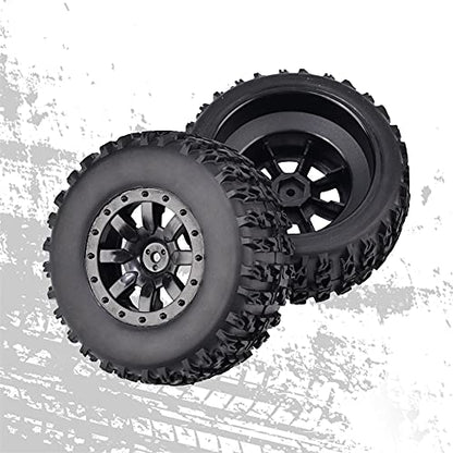 Hosim 1/10 RC Car Tires and Wheels with Foam Insert M4 Hex Hub for for Axial/SCX10/Losi TRX HSP CC01 D90 D110 Offroad Racing RC Truck Crawler 9mm Wheel OD 3.94 inch/100mm