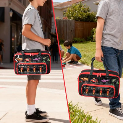 CROTIRAD 1:64 Scale Monster Truck Storage Case, Holds 20+ Die-Cast Vehicles | Carrying Organizer with Removable Dividers, Velvet Lining, Clear PVC Panels, Front Pocket, Shoulder Strap and D-Ring, Black
