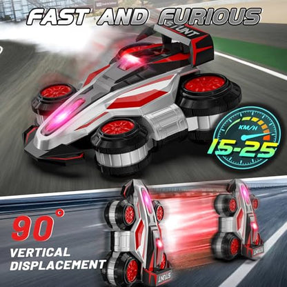 Remote Control Stunt Car, High Speed Drift Deformation RC Car with LED Lights, 2.4GHz Controller, Red Toy Vehicle for Kids Ages 4-16 - color: Red
