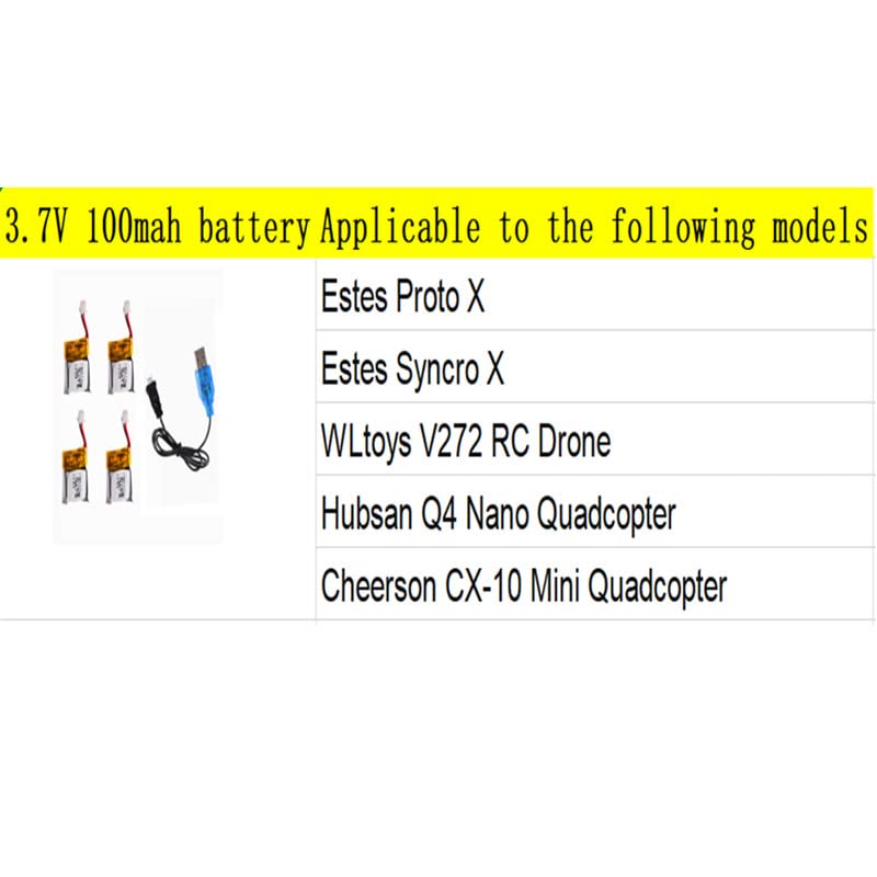 Cecicebb 3.7V 100mAh 20C Lipo Battery for WLtoys V272,Cheerson CX-10 Mini Quadcopter Estes Proto X, Syncro X, Hubsan Q4 Nano Quadcopter 4 Pack with USB Charger1