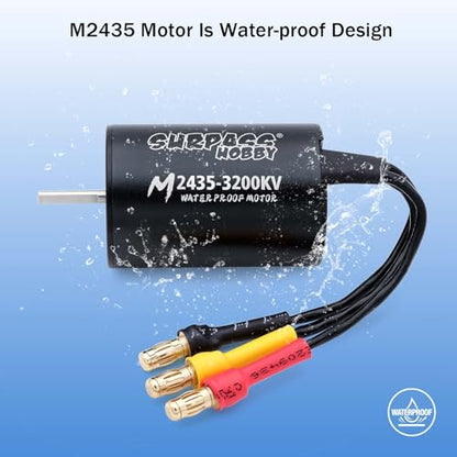 SurpassHobby 2435 3200KV Brushless Motor High Speed Waterproof Shaft 2mm Motor and for 1/16 1/18 Remote Control Cars Trucks Off-Road Vehicle - style: Motor 3200kv