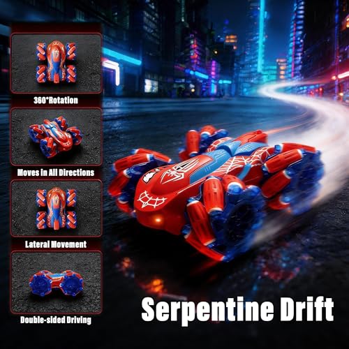 Spider RC Stunt Car for Kids, 2.4GHz Double-Sided 360° Rotating 4WD Remote Control Car with LED Headlights, Rechargeable Off-Road Spider Toy Gift for Boys Ages 4–6 5–7 8–13