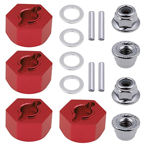 Hobbypark Anodized Aluminum Hex Wheel Hubs Pins and M4 Flanged Lock Nuts Washers Set for Traxxas Slash 2WD 1/10 Upgrade Parts,Replace 1654 3654 (Red) - color: Red