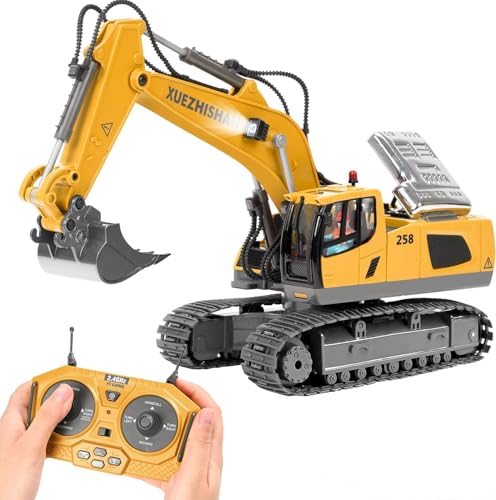 KidsFaves Remote Control Excavator Toys for Boys Turns 680-degree 2 Batteries Metal Shovel Lights/Sounds Construction Toys Birthday Gifts Boy Toys for 3 4 5 6 7 8 Years Old | RC Excavator with 680° Rotating Cab, Full Function Remote Control Construction V