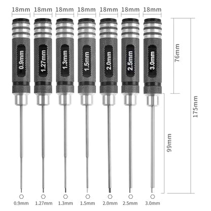 7pcs Precision RC Hex Screwdriver Set 0.9mm-3.0mm RC Tool Kit | Micro Allen Wrenches - Essential Repair Tools for RC Cars and Helicopters & 3D printer