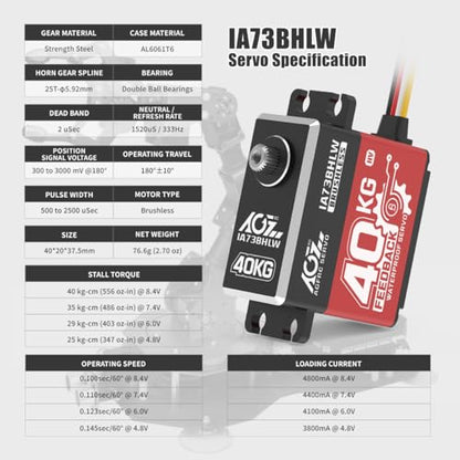 AGFRC 40KG IP67 Waterproof Position Feedback Servo (IA73BHLW) | 8.4V HV, 4-Wire Position Feedback, Programmable, Brushless Motor, Steel Gears, For Robotics & Industrial Use
