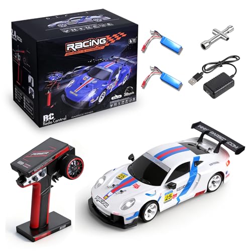 Wltoys 284191 RC Drift Car, 1:28 Scale 30KM/H High Speed RC Drift Car with LED Lights, Gyroscope and Professional Chassis, 2.4GHz 4WD RTR Rally Cars for Teens Adults (White) - color: White