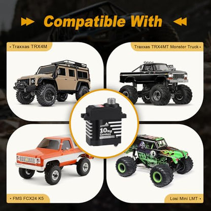 HobbyPark Waterproof for TRX4MT TRX4M Servo 10kg High Torque Steering Servo Coreless Motor with Servo Mount Bracket and Arm Set Metal Gear Digital Servo Motor fit 1/18 Crawler Car Upgrades Parts
